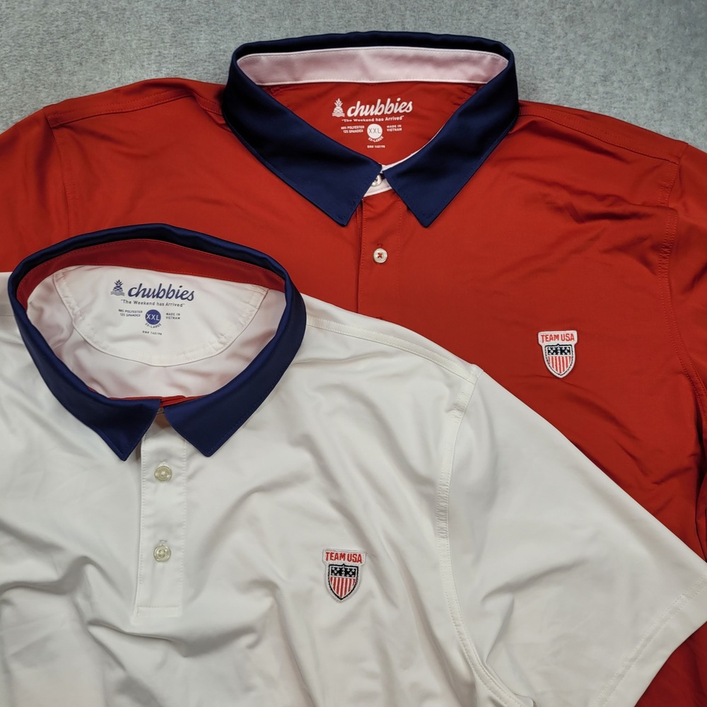 Chubbies Team USA Polo Shirt Mens XXL Bundle Red Performance Golf Short Sleeve